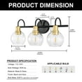thumbnail image 5 of YANSUN  19.68 in 3-Light Matte Black and Gold Industrial 3-Light Bathroom Vanity Light with Clear Glass Globe Shades, for Bathroom, Powder Room, Vanity Table, 5 of 7