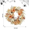 thumbnail image 3 of 22 Inch Halloween Wreath for Front Door, Halloween Skull Wreath with Lights White Pumpkins Roses, Halloween Decorations Fall Maple Leaves Wreath for Porch Window Indoor Outdoor Decor, 3 of 8