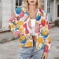 thumbnail image 3 of Jackets for Women Winter Coat Jackets Flannel Stand Collar Jacket(Candy Pattern Rainbow Lollipop,Size:S-4XL), 3 of 7