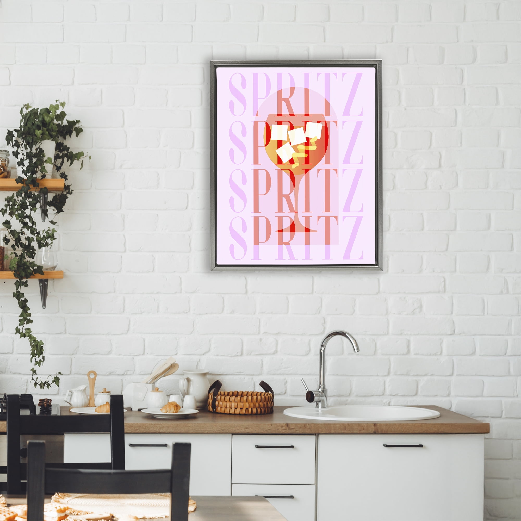 Retro Pastel Spritz Gray Framed Floater Canvas Wall Art, design by Lil' Rue