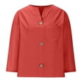 thumbnail image 4 of Womens Cotton Linen Button Down Shirts Casual Summer V Neck 3/4 Sleeve Solid Color Loose Fit Tunic Tops Vacation Tee Red XL, 4 of 7
