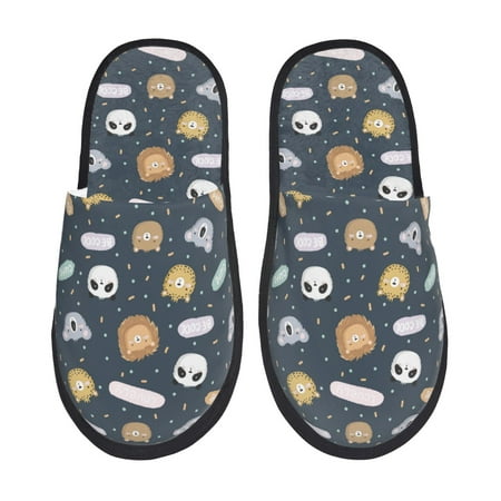 Balery Cartoon Animals Slient Indoor Furry Fleece Comfort House Shoes Soft Non-Slip Home Shoes Cotton slippers House Slippers-- Large