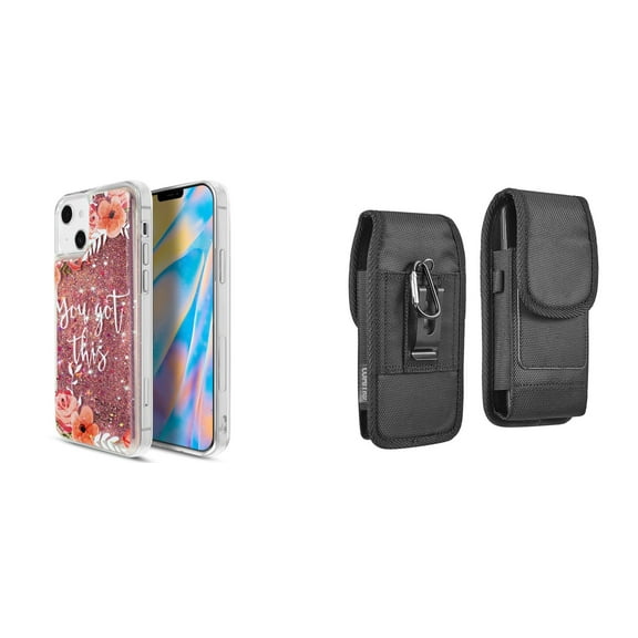Liquid Glitter Case for iPhone 14 and Belt Holster Pouch - You Got This