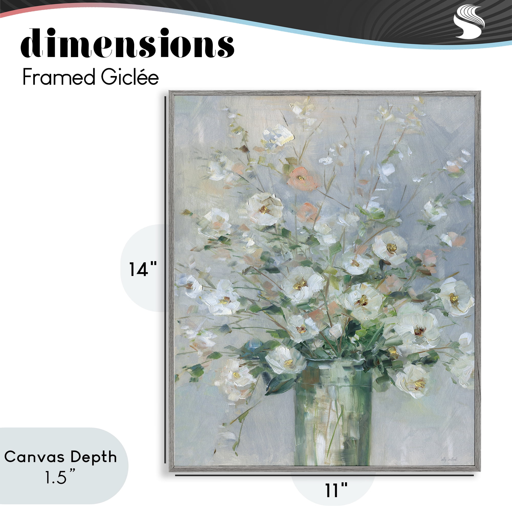 Stupell Industries Delicate White Blossoms Impression Gray Framed Giclee Art, design by Sally Swatland