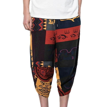 

BESTHUA Hippie Pants Loose Printing Cotton Linen for Men