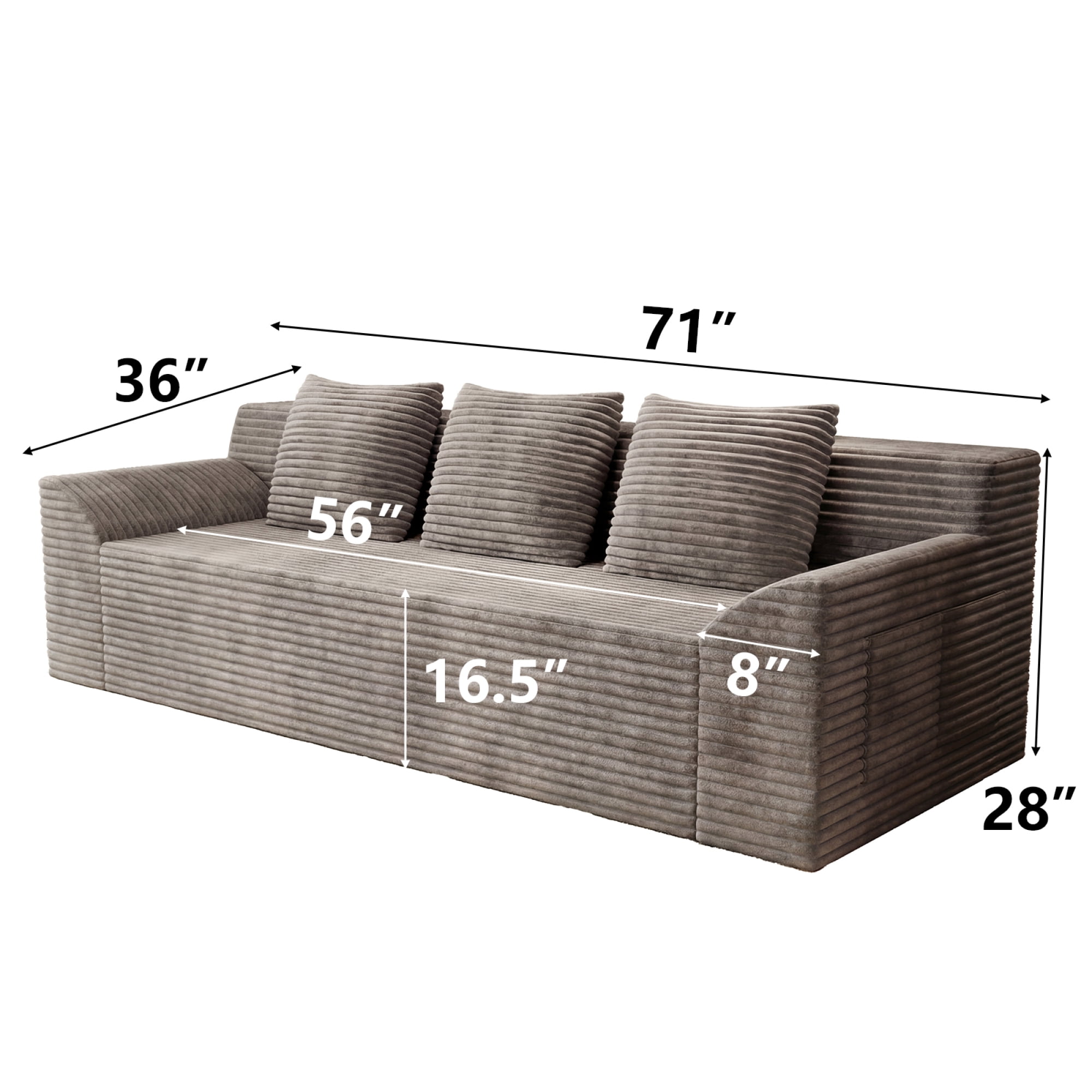 Leumius 71" 3 Seater Cloud Sofa Couch,Modern Corduroy Upholstered Boneless Sofa Couch with Deep Seat for Living Room,No Assembly Required,Camel