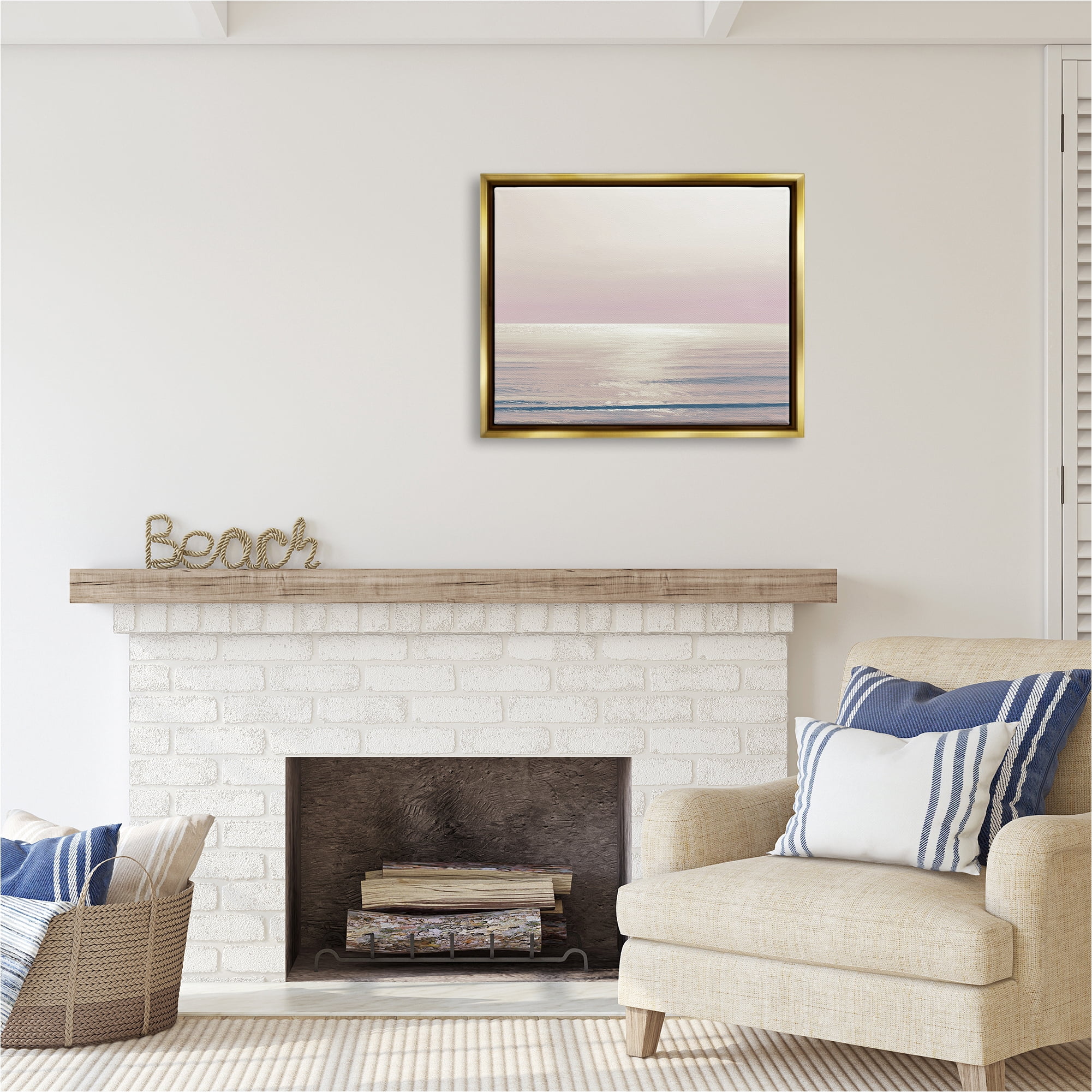 Stupell Industries Pastel Ocean Horizon Landscape Photography Gold Floater Framed Canvas Art Print Wall Art, 31 x 25
