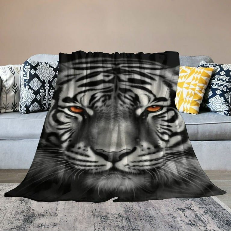 ONETECH Tiger Blanket White Tiger Face Animal Print on Black Throw Blankets for Kids Adults Baby Tigers Decor Tiger Gifts for Women Men Fluffy