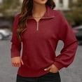 thumbnail image 3 of Women's 1/4 Zip Cotton Sweatshirts Knitted Casual Lounge Pullover Tops Solid Breathable Comfy Blouses for Daily, 3 of 5