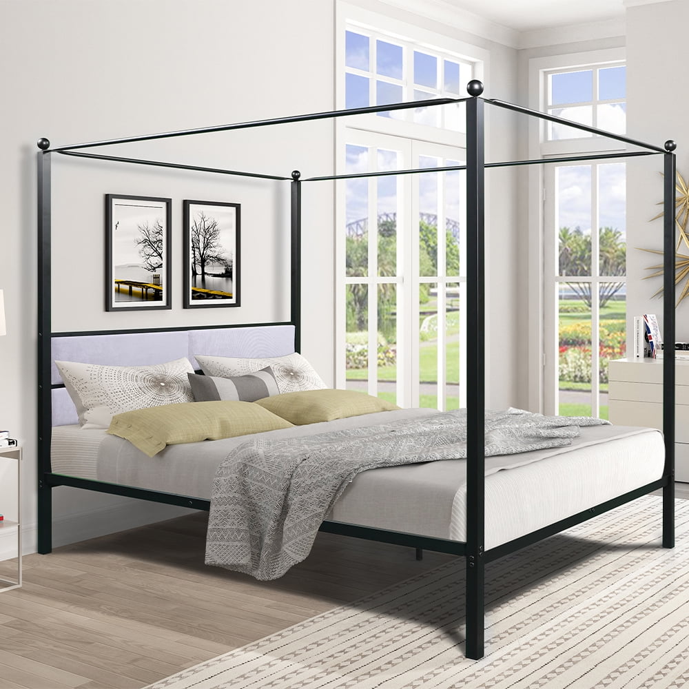 Modern Metal Canopy Bed Frame, King Bed Frame With Canopy