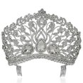 thumbnail image 1 of Janefashions Tiara grande floral transparente de cristal austriaco con diamantes de imitación, corona con peine para el pelo, diadema, velo, tocado, reina de belleza, princesa, concurso de teatro, esp, 1 of 5