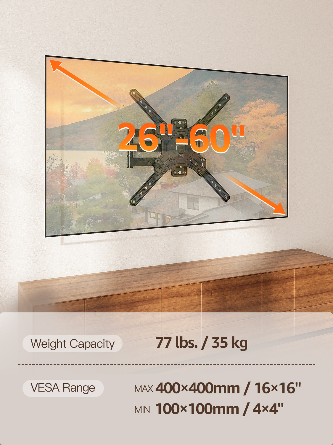 HOMOUNT Full Motion TV Wall Mount, 26–65 inch, 77 lbs photo 5