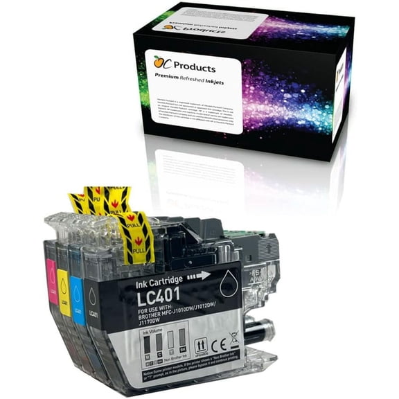 OCProducts Compatible Ink Cartridge Replacement for Brother LC401 for DCP-J1050DW DCP-J1140DW DCP-J1800DW MFC-J1010DW MFC-J1012DW MFC-J1170DW (1 Black, 1 Cyan, 1 Magenta, 1 Yellow)