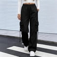thumbnail image 6 of Women Y2k High Waisted Straight Leg Relaxed Fit Cargo Pants with Pockets Streetwear Concert Dance Outfit Black M, 6 of 6