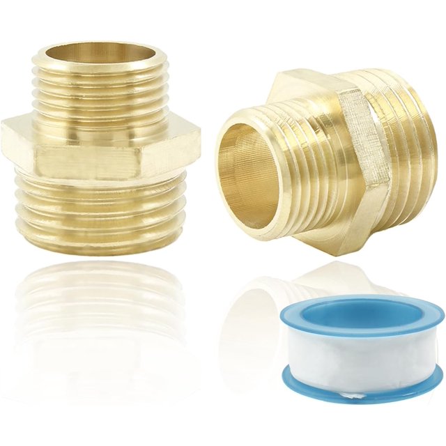 HUGFEGWE 2 Adaptateurs de Robinet RV, 1/2 à 3/8 Réducteur, Raccord en Laiton, Connecteur de Tuyau d'Arrosage Compatible CJB91-55635