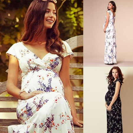 

Tejiojio Maternity/Labor/Nursing Clothing Clearance Women s Floral Short-Sleeved Dress Pregnant Women Maternity Long Dress