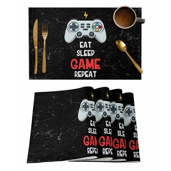 Eat Sleep Game Repeat Placemats Set of 1 Cartoon Game Consoles Retro Heat Insulation Washable Place Mats, Rustic Non-Slip Table Mats for Dining Table Party Kitchen Decor,13x19 Inch