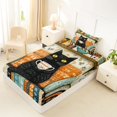 thumbnail image 5 of Manfei Tribal Kitten Twin Sheets, Bohemian Damask Flower Bedding, Orange Cream, 3pcs, 1 Flat Sheet, 1 Fitted Sheet and 1 Pillowcase, 5 of 6