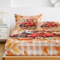 thumbnail image 6 of Twin Sze Fitted Sheet Set - Red Truck Fall 2 Piece Bedding Sets 16" Deep Pocket Fitted Sheet with 1 Pillowcase, Thanksgiving Pumpkins Maple Leaves Checkered Brushed Microfiber Hotel Luxury Bed Sheets, 6 of 9