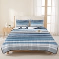 thumbnail image 3 of Queen Quilt Set 90''x96'', Blue Nordic Style Stripes Lightweight Summer Bedspread Coverlet Set with 2 Pillow Shams, Blue Gray Texture Breathable All Season Quilt Bedding for Bedroom/Guest Room, 3 of 9