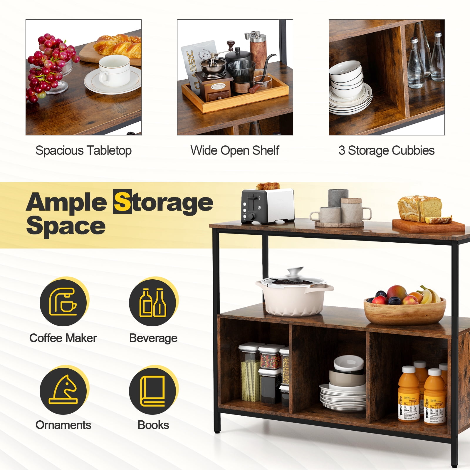 Giantex ideboard Buffet Table w/Storage Cabinet & Shelves, Coffee Bar Station, Microwave Oven Stand, Stationary Kitchen Island Cart