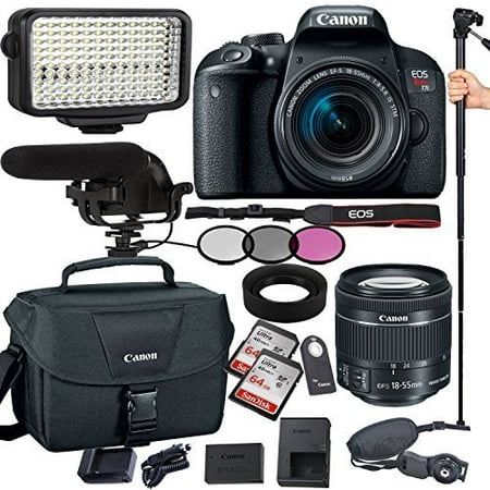 Canon EOS Rebel T7i 24.2 MP Digital SLR Camera with EF-S 18-55mm IS STM Lens, Filters , Lens Hood , Monopod , 128GB Memory , Led Video Light , Microphone , Canon Case , Extra