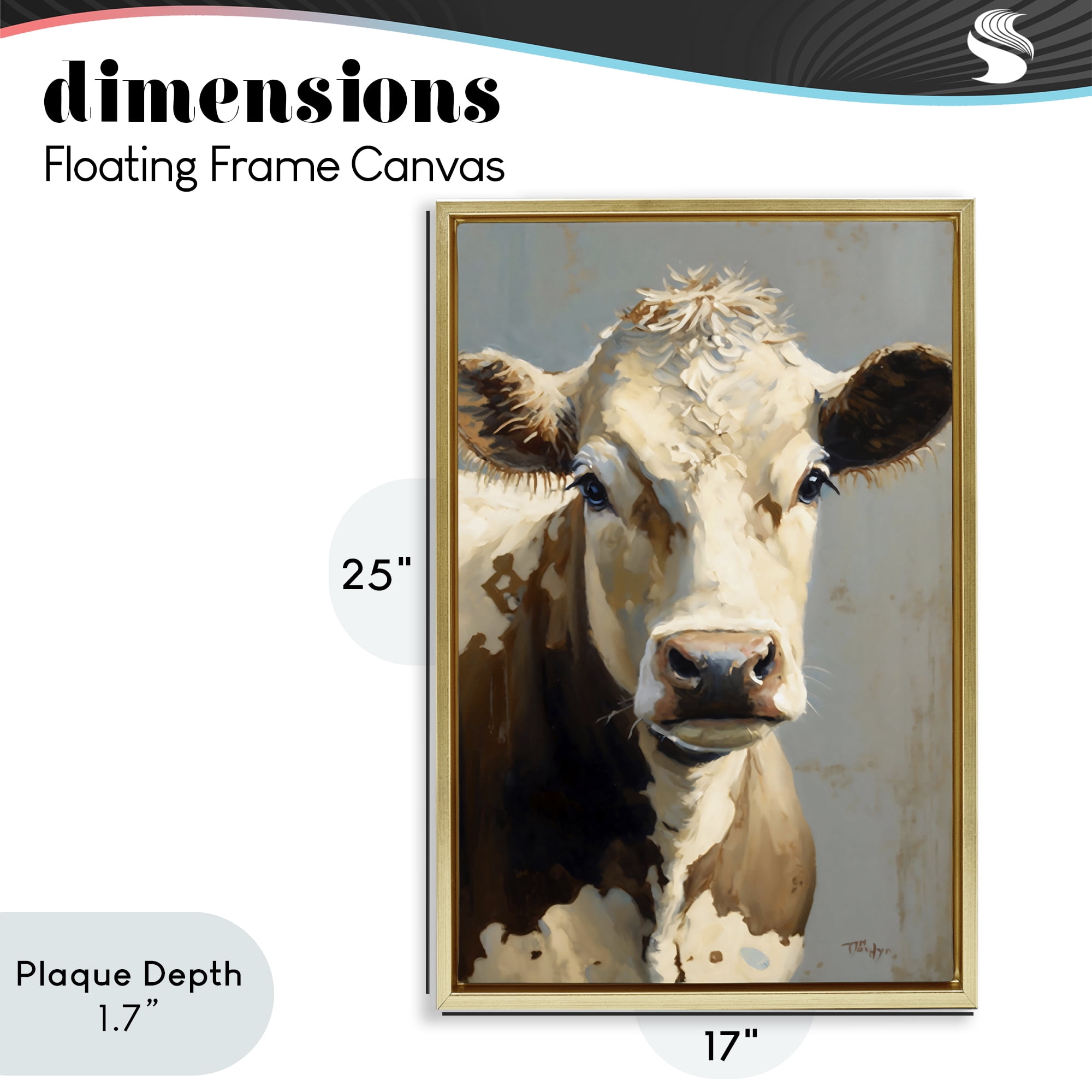 Stupell Industries Farmhouse Cow with Gentle Gaze Gold Framed Floater Canvas Wall Art, design by Creative Studio