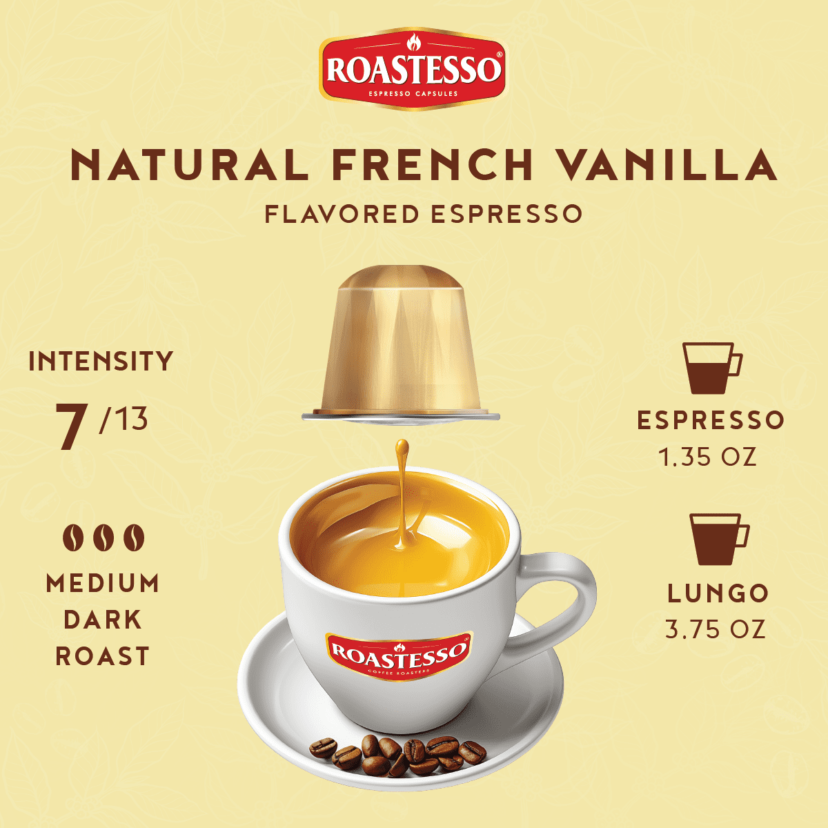 Roastesso Coffee Natural French Vanilla Flavored Nespresso Capsules Compatible OriginalLine Espresso Pods, Intensity 7 (40 Count)