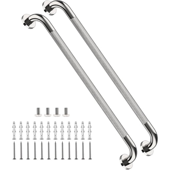 2 Pack 32 Inch Anti Slip Shower Grab Bar Handles, Chrome Stainless Steel Knurled Bathroom Balance Bar, Safety Hand Rail Support,Handicap Elderly Injury Senior Assist Bath Handle(1.25" Diameter)
