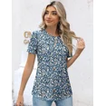thumbnail image 2 of Camiseta plisada de rayas con cuello redondo para mujer, Jersey informal de manga corta, cómodo, de uso diario, Tops de Color sólido, Verano, 2 of 4