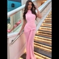 thumbnail image 4 of Vestido Ajustado de Corte A con Cuello Alto, Sin Mangas y Color Liso para Mujer Rosa L, 4 of 10