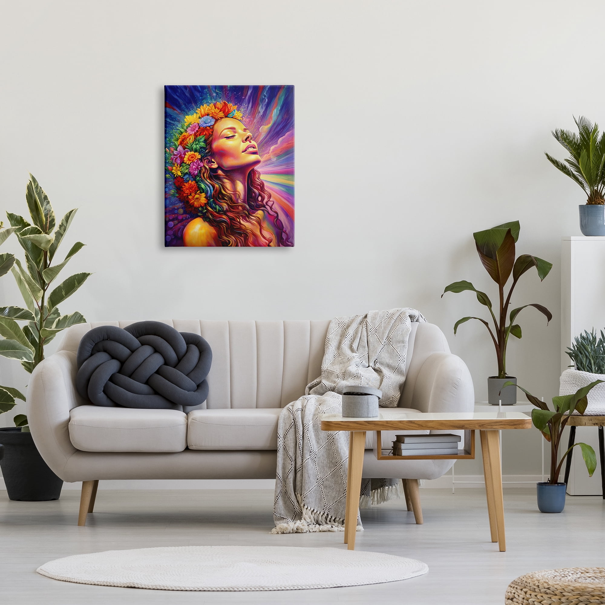 Stupell Industries Woman with Floral Garland Botanical & Floral Painting Gallery Wrapped Canvas Art Print Wall Art, 24 x 30