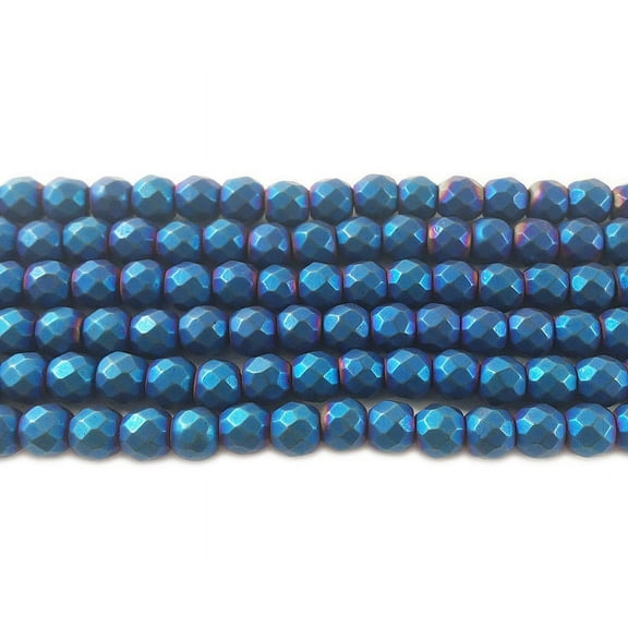 6mm Blue Hematite Matte Faceted Round Beads For Jewelry Making