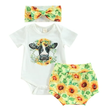 

Newborn Infant Baby Girls Clothes Short Sleeve Cow Print Tops Short Pants Headband Toddler Outfits 3M 6M 12M 18M