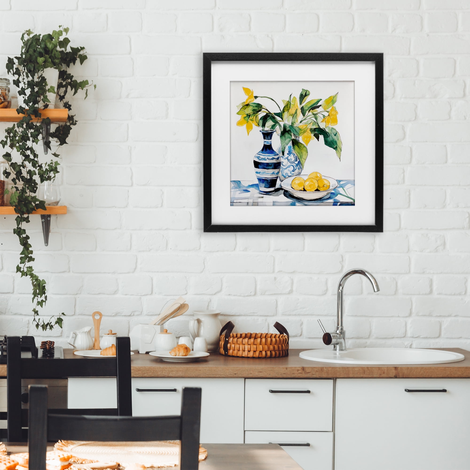 Stupell Industries Lemons & Leaves Table Setting Black Framed Print Under Glass, design by Ray Powers