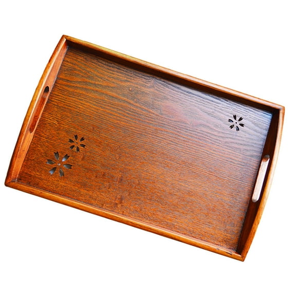 OUNONA Serving Tray Japanese Cherry Blossom Hollow Tray Smooth Surface Tray 42X28X1.8CM