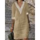 thumbnail image 4 of Vestido de mujer con cuello en V, costuras de encaje y manga media: vestido ligero y casual de verano con diseño clásico, 4 of 4