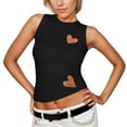 thumbnail image 2 of EliteGoogv Women Heart Cut Out Ruched Crop Tank Tops Tight Fitted Crewneck Asymmetrical Vest Clean Girls Fashion Womens Tee tops Black L, 2 of 9