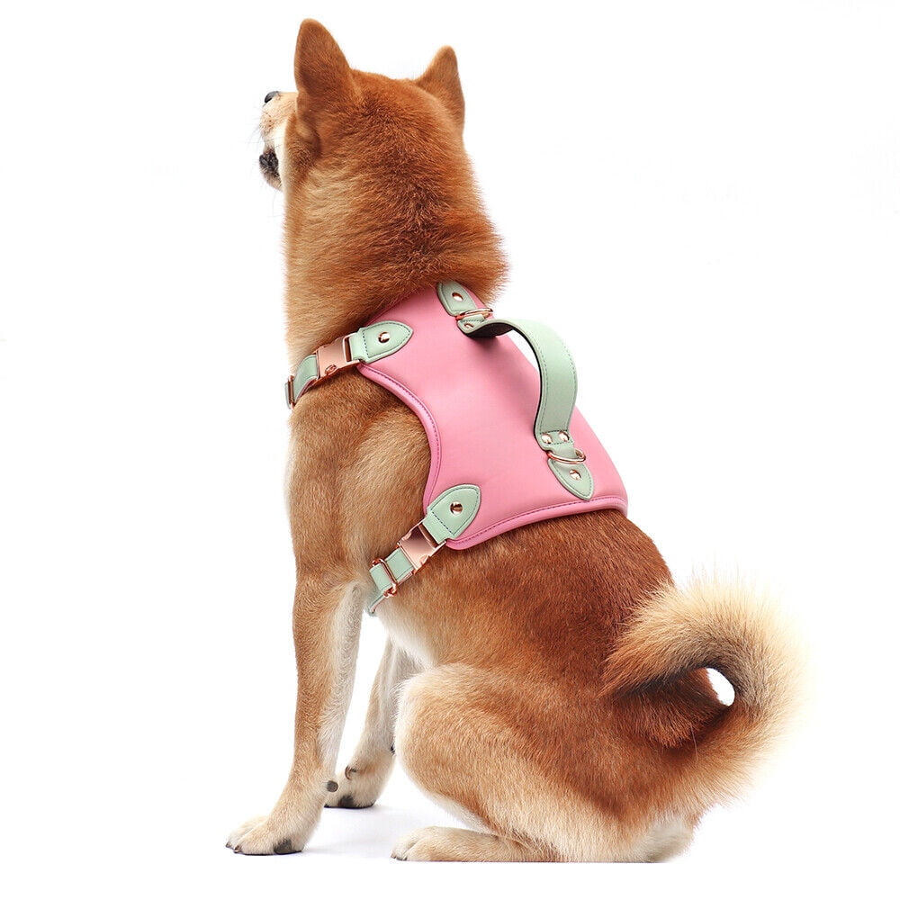 Pet Artist PU Leather Dog Harness with Handle No Pull Soft Padded Vest Adjustable Medium Large