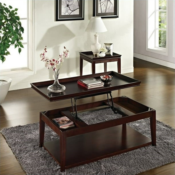 Lift Top Tail Table Set In Cherry, 3 Piece Silver Living Room Table Set