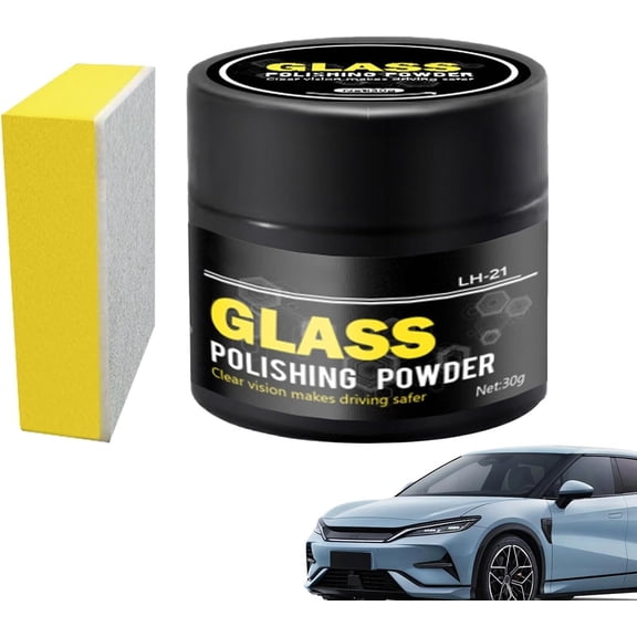Glass Polishing Powder (Cerium Oxide) - Car Window Oil Film Remover & Mirror Polishing Powder with Sponge (30g)