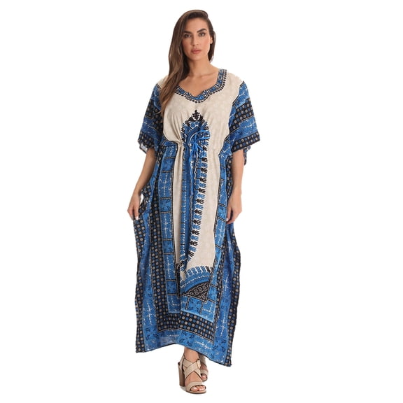 21754-ORG-S-M Riviera Sun Long Dashiki Caftan / Caftans for Women (White - Multi, Large-X-Large)