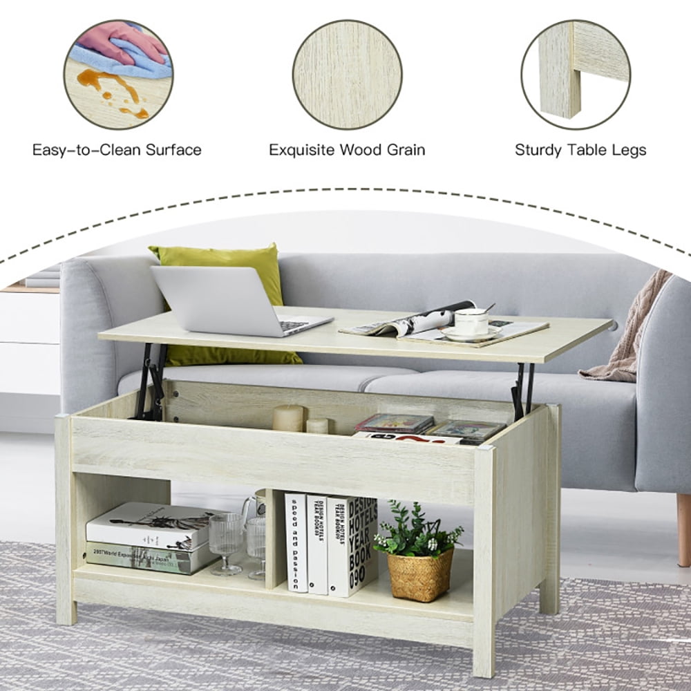 Finihen Coffee Table, Lift Top Coffee Table with Hidden Storage Compartment and Lower Shelf, for Study Room, White Finihen Coffee Table, Lift Top Coffee Table with Hidden Storage Compartment and Lower Shelf, for Study Room, White