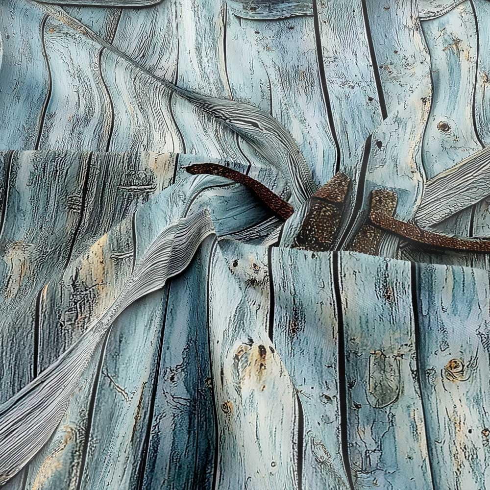 Wooden Barn Door Shower Curtain, Rustic Wooden Garage Door Shower Curtain Vintage Wood Farmhouse Shower Curtain, Country Barn Door Shower Curtain with Hooks, 72X72 Inch, Blue