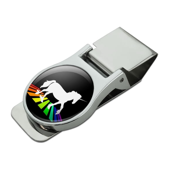 Unicorn Crossing Rainbow Satin Chrome Plated Metal Money Clip