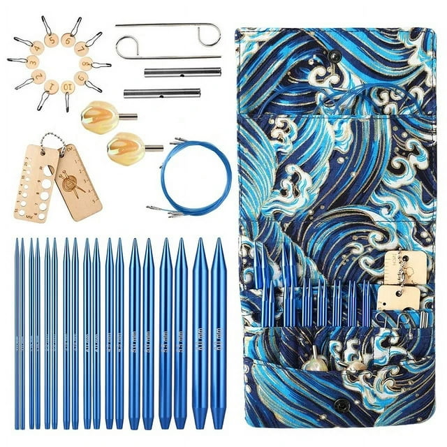 Interchangeable Crochet Needles Set Aluminum Circle Knitting Needles Bag with Sewing Tool Accessory for Sewing Crochet Hooks