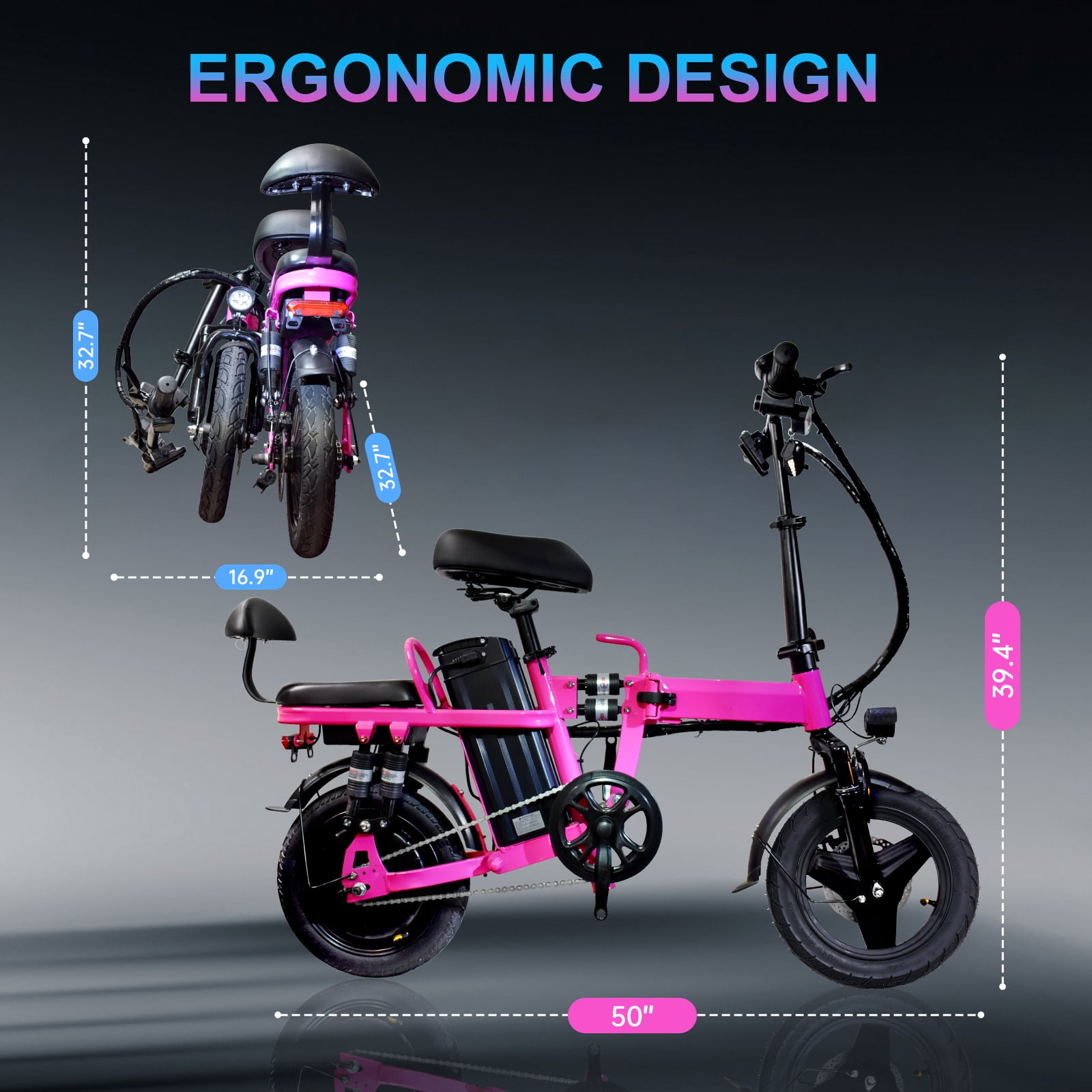 750W Folding Electric Bike,48V 20AH Removable Battery E Bike,20MPH,50 Miles Max Range Electric Bike for Adults,14" Tire Foldable ebike,Adult Electric Bicycle for Commute