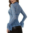 thumbnail image 2 of Hauts à Manches Cloche pour Femmes Blouse en Dentelle Ajourée Mode Fête Bleu P, 2 of 7