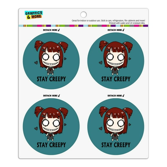 Stay Creepy Girl with Hearts and Bow Refrigerator Fridge Locker Vinyl Circle Magnet Set