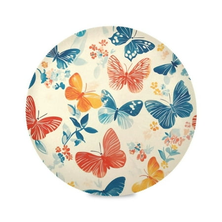 

Round Plate Mat 15.4x15.4 Inchesx1 Placemat Table Mat Kitchen Mat Coffee Mat Fabric Thick Strong Wear-Resistant Heat Resistance Cartoon Color Butterfly Seamless
